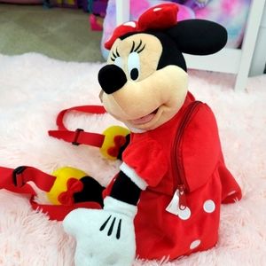 NWT Disney Parks Minnie Mouse Plush Backpack Kids Polka Dot Dress Disneyland